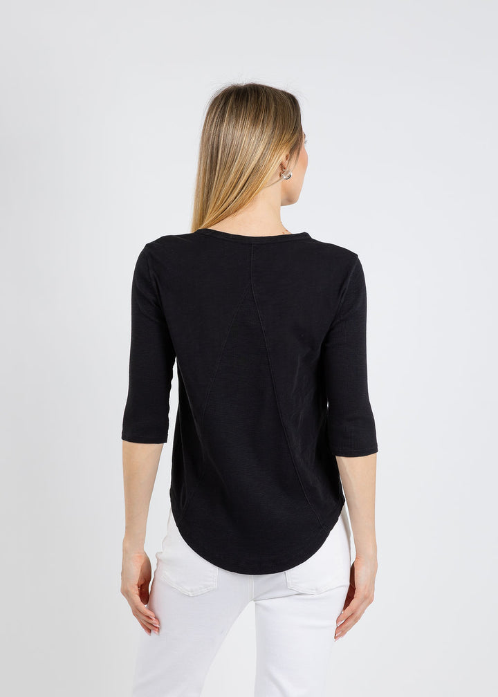 Elliott Lauren Caroline Crew Tee With Rib Sleeve & Gusset in Black available at Barbara Katz