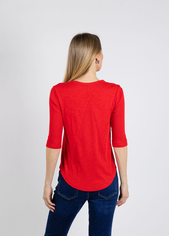 Elliott Lauren Caroline Crew Tee With Rib Sleeve & Gusset in Cherry available at Barbara Katz