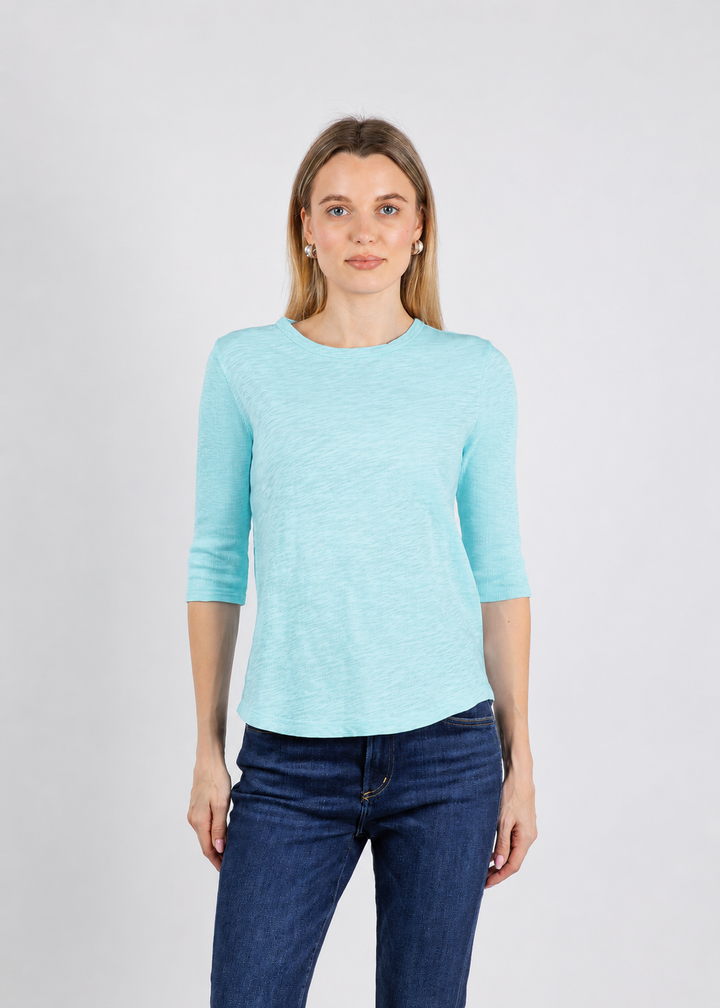 Elliott Lauren Caroline Crew Tee With Rib Sleeve & Gusset in Island available at Barbara Katz