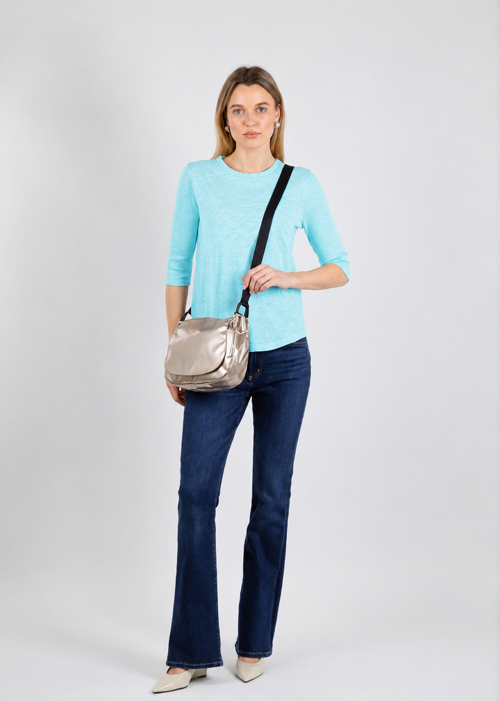 Elliott Lauren Caroline Crew Tee With Rib Sleeve & Gusset in Island available at Barbara Katz