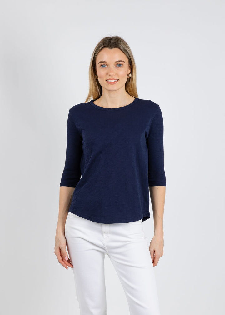 Elliott Lauren Caroline Crew Tee With Rib Sleeve & Gusset in Navy available at Barbara Katz