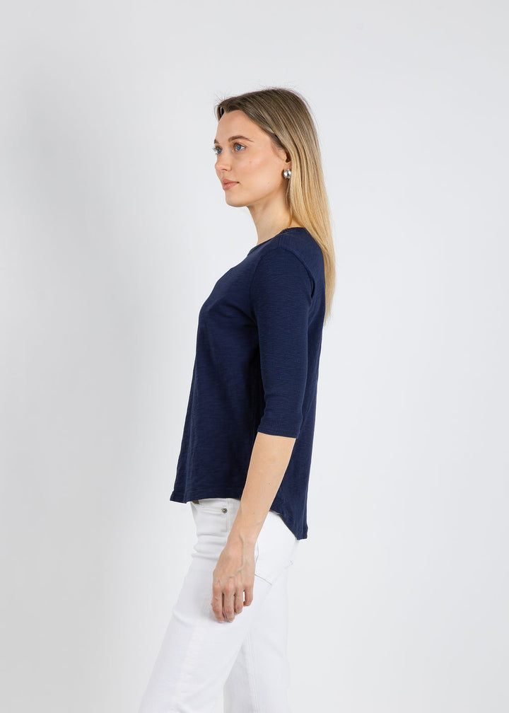 Elliott Lauren Caroline Crew Tee With Rib Sleeve & Gusset in Navy available at Barbara Katz