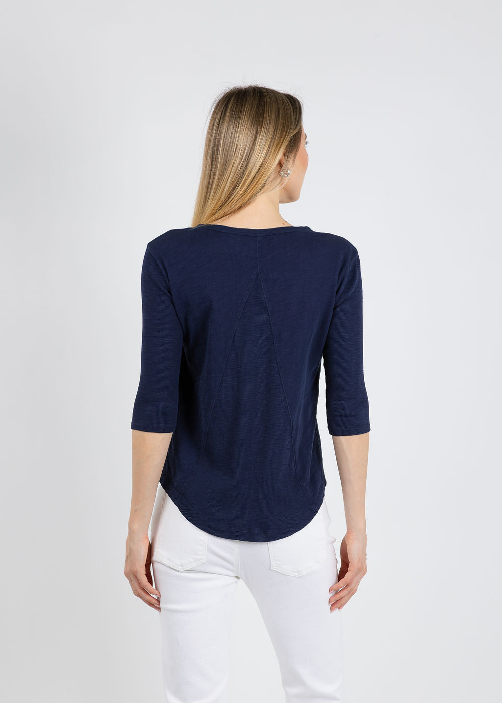 Elliott Lauren Caroline Crew Tee With Rib Sleeve & Gusset in Navy available at Barbara Katz