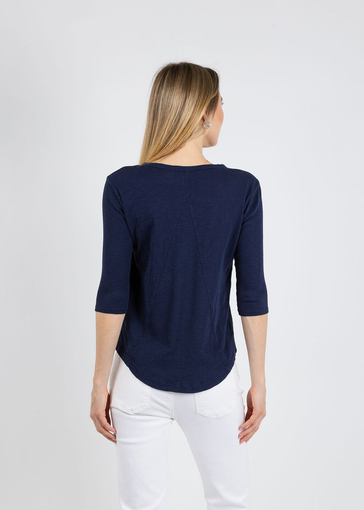 Elliott Lauren Caroline Crew Tee With Rib Sleeve & Gusset in Navy available at Barbara Katz