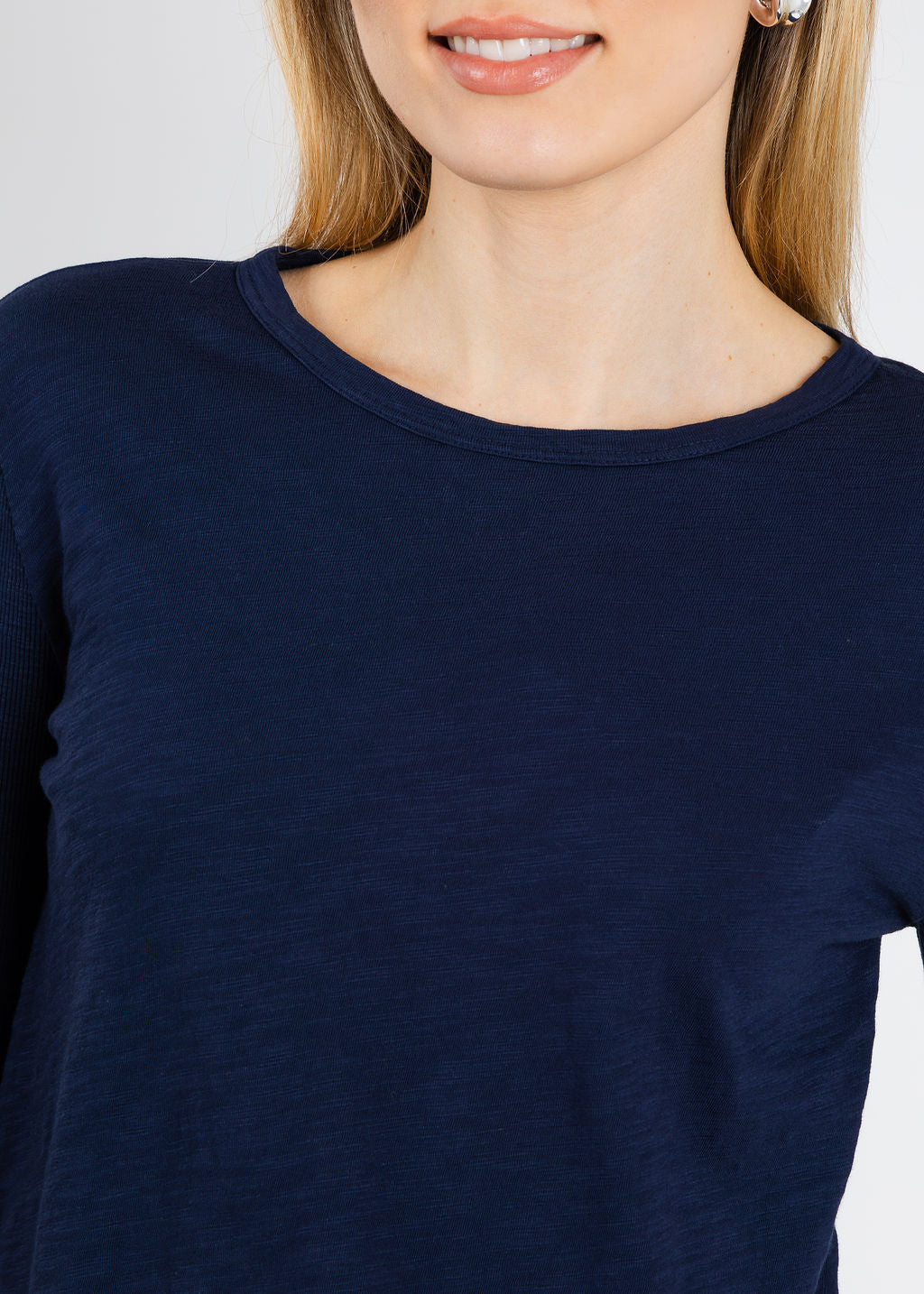 Elliott Lauren Caroline Crew Tee With Rib Sleeve & Gusset in Navy available at Barbara Katz