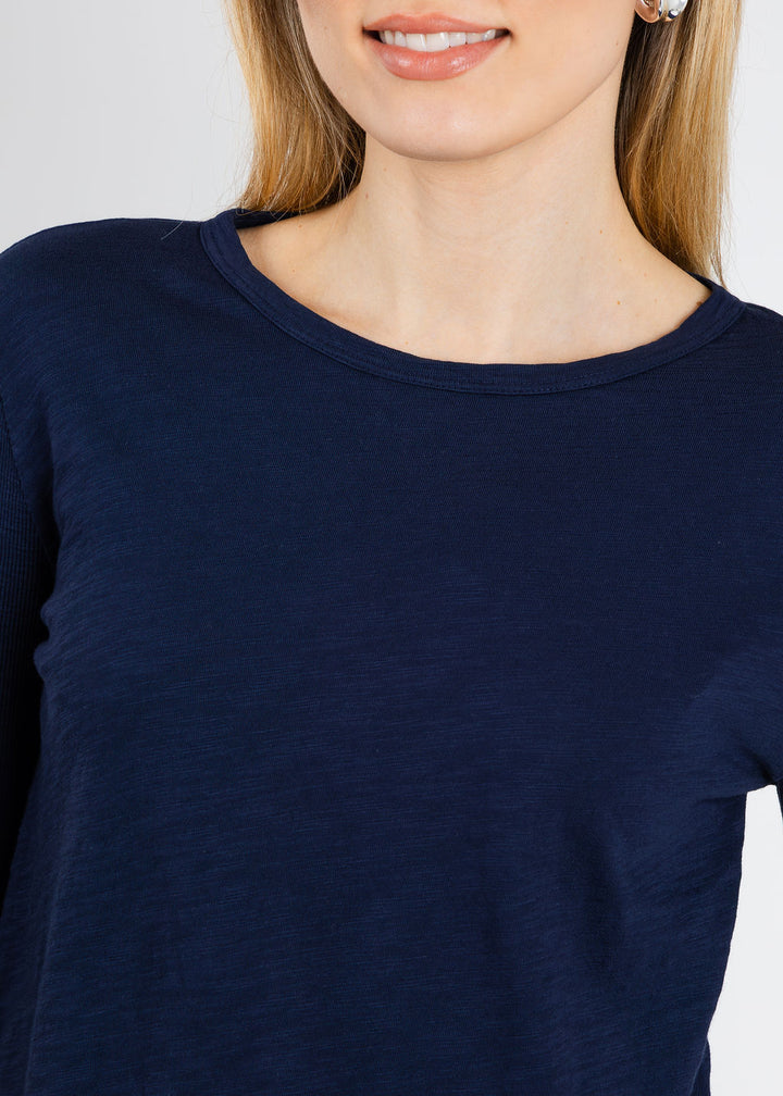Elliott Lauren Caroline Crew Tee With Rib Sleeve & Gusset in Navy available at Barbara Katz