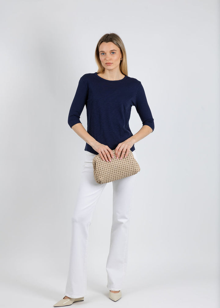Elliott Lauren Caroline Crew Tee With Rib Sleeve & Gusset in Navy available at Barbara Katz
