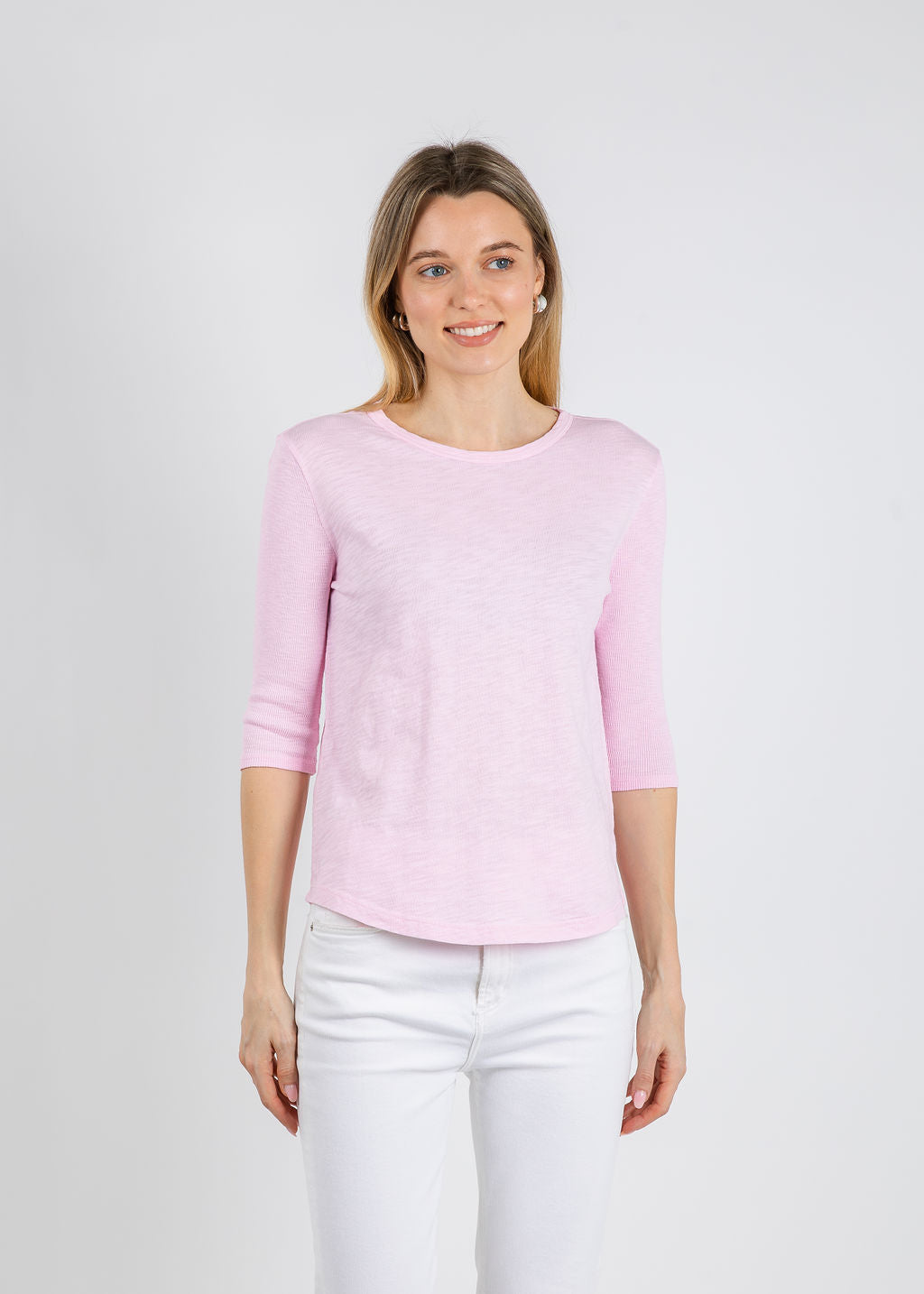 Elliott Lauren Caroline Crew Tee With Rib Sleeve & Gusset in Petal available at Barbara Katz