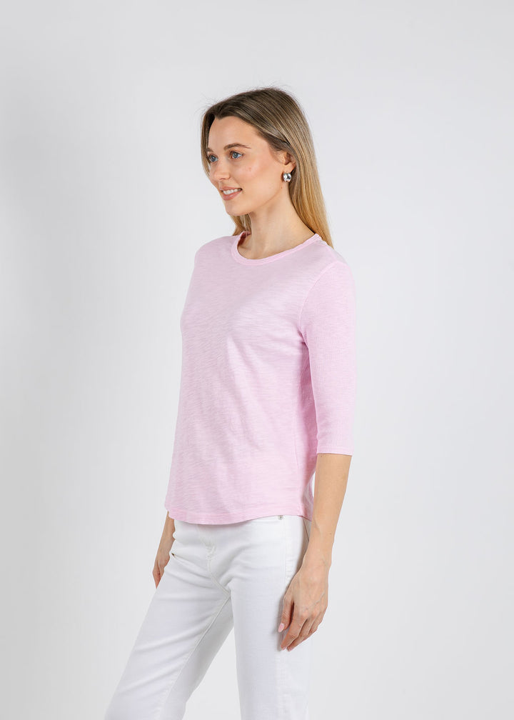 Elliott Lauren Caroline Crew Tee With Rib Sleeve & Gusset in Petal available at Barbara Katz