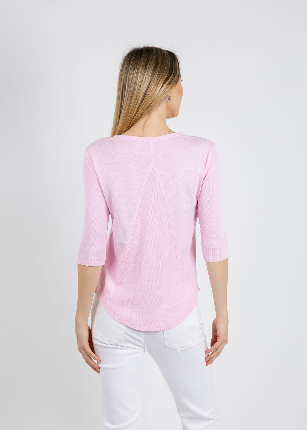 Elliott Lauren Caroline Crew Tee With Rib Sleeve & Gusset in Petal available at Barbara Katz