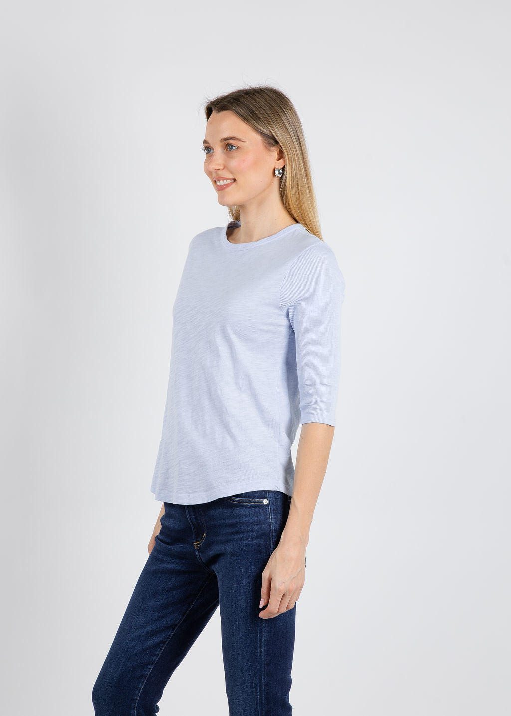 Elliott Lauren Caroline Crew Tee With Rib Sleeve & Gusset in Sky Blue available at Barbara Katz