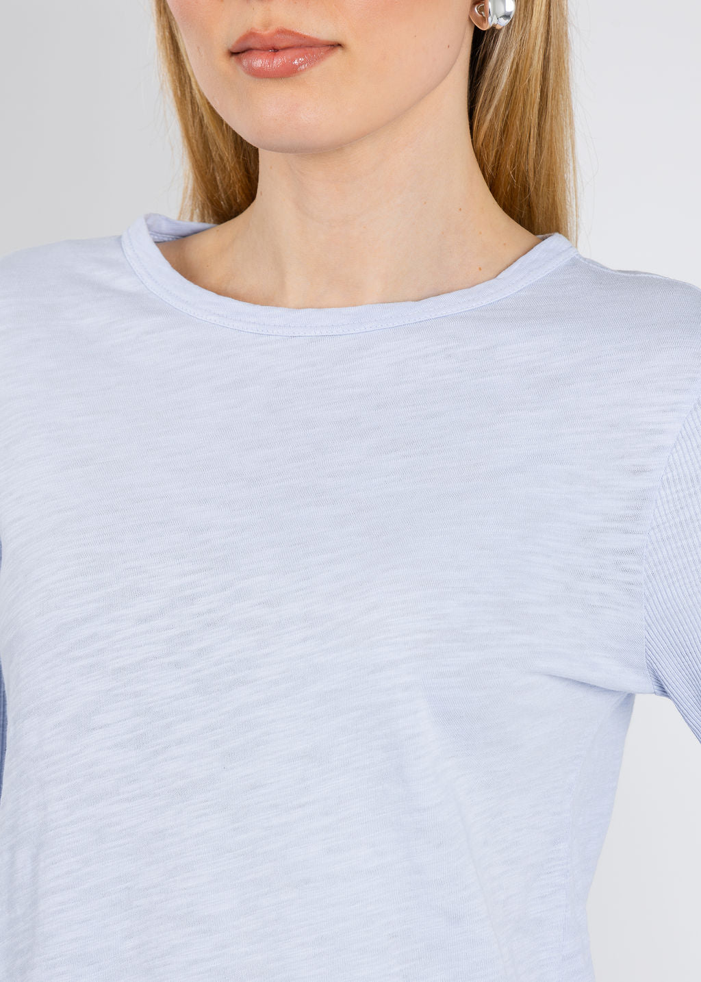 Elliott Lauren Caroline Crew Tee With Rib Sleeve & Gusset in Sky Blue available at Barbara Katz