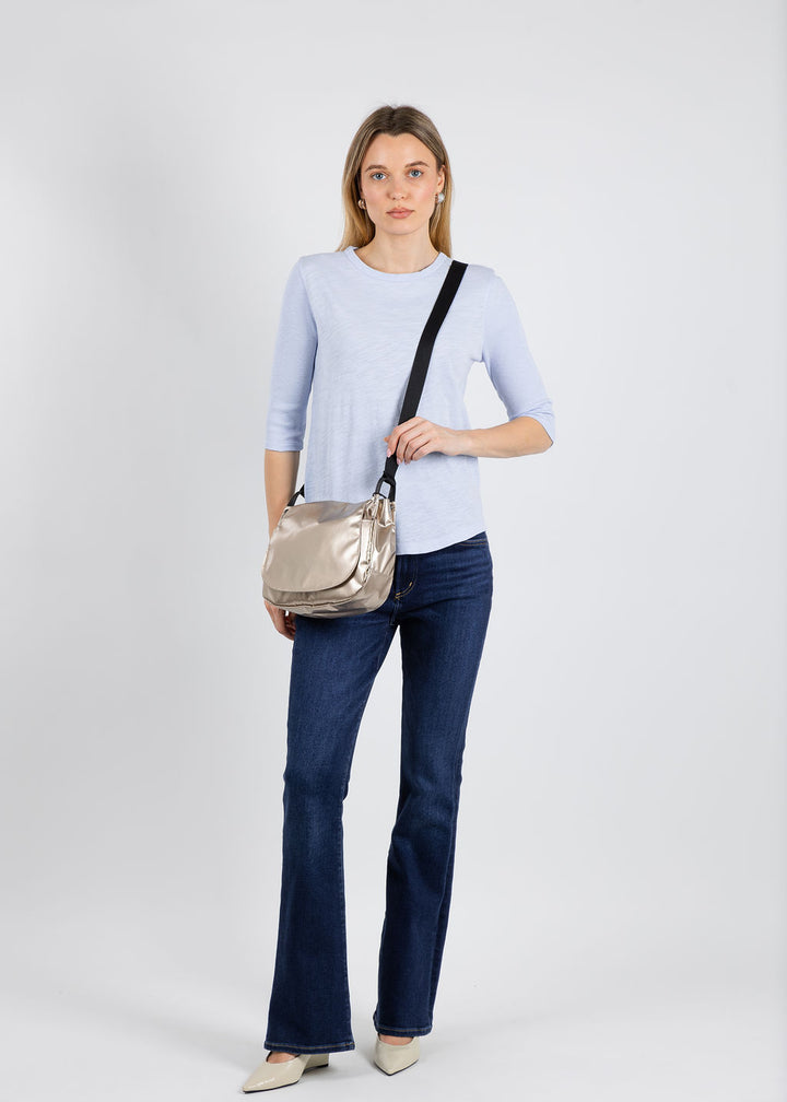 Elliott Lauren Caroline Crew Tee With Rib Sleeve & Gusset in Sky Blue available at Barbara Katz