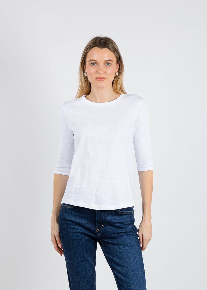 Elliott Lauren Caroline Crew Tee With Rib Sleeve & Gusset in White available at Barbara Katz
