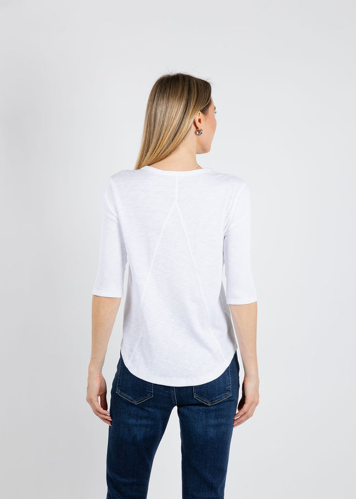 Elliott Lauren Caroline Crew Tee With Rib Sleeve & Gusset in White available at Barbara Katz