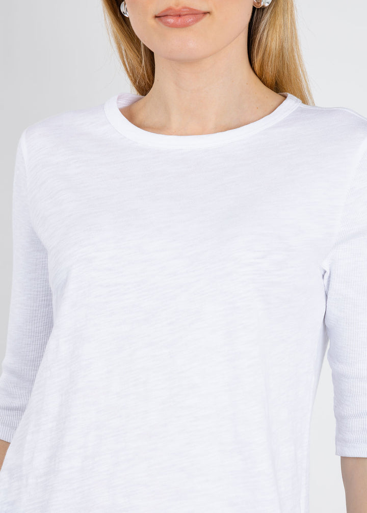 Elliott Lauren Caroline Crew Tee With Rib Sleeve & Gusset in White available at Barbara Katz