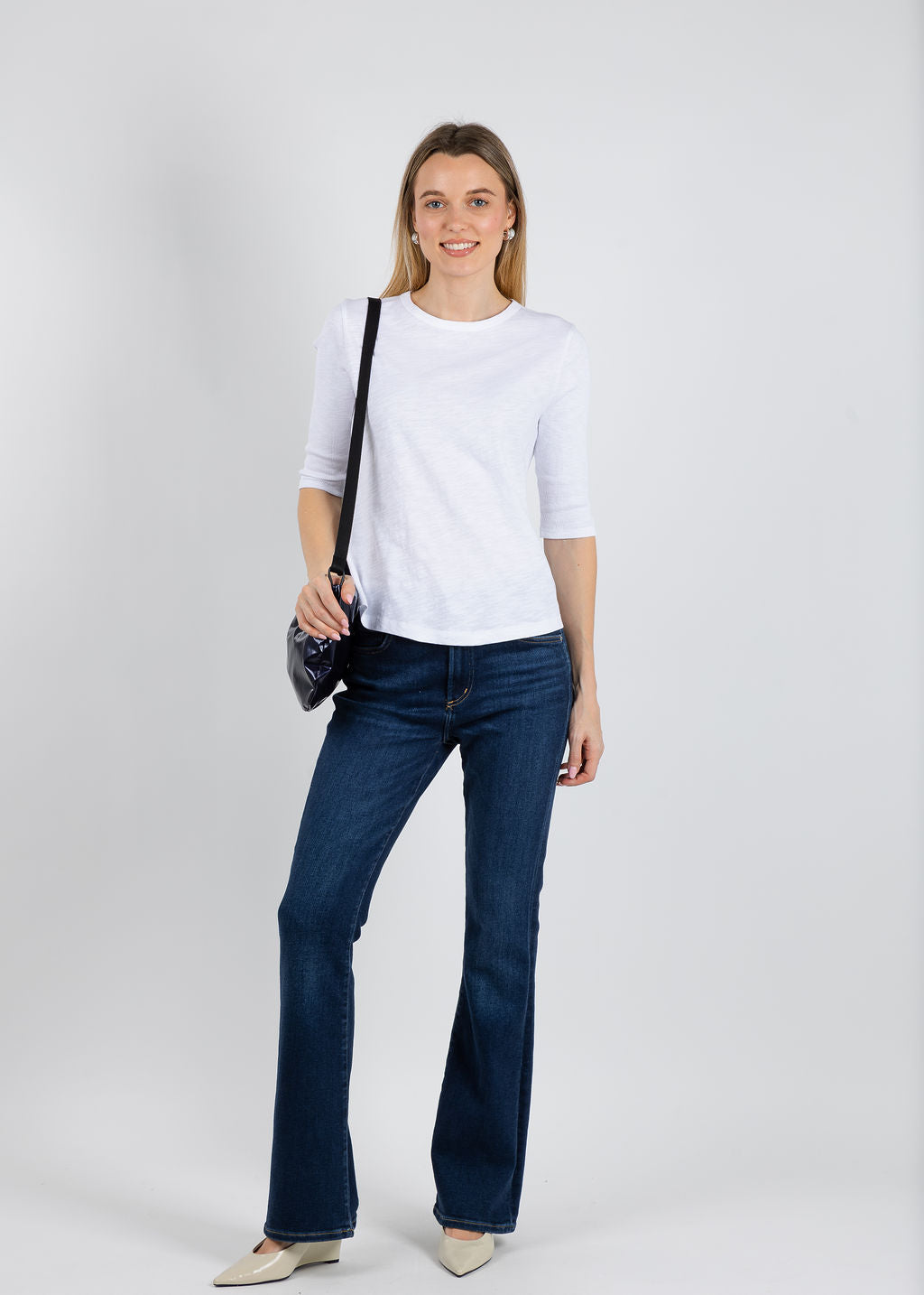 Elliott Lauren Caroline Crew Tee With Rib Sleeve & Gusset in White available at Barbara Katz