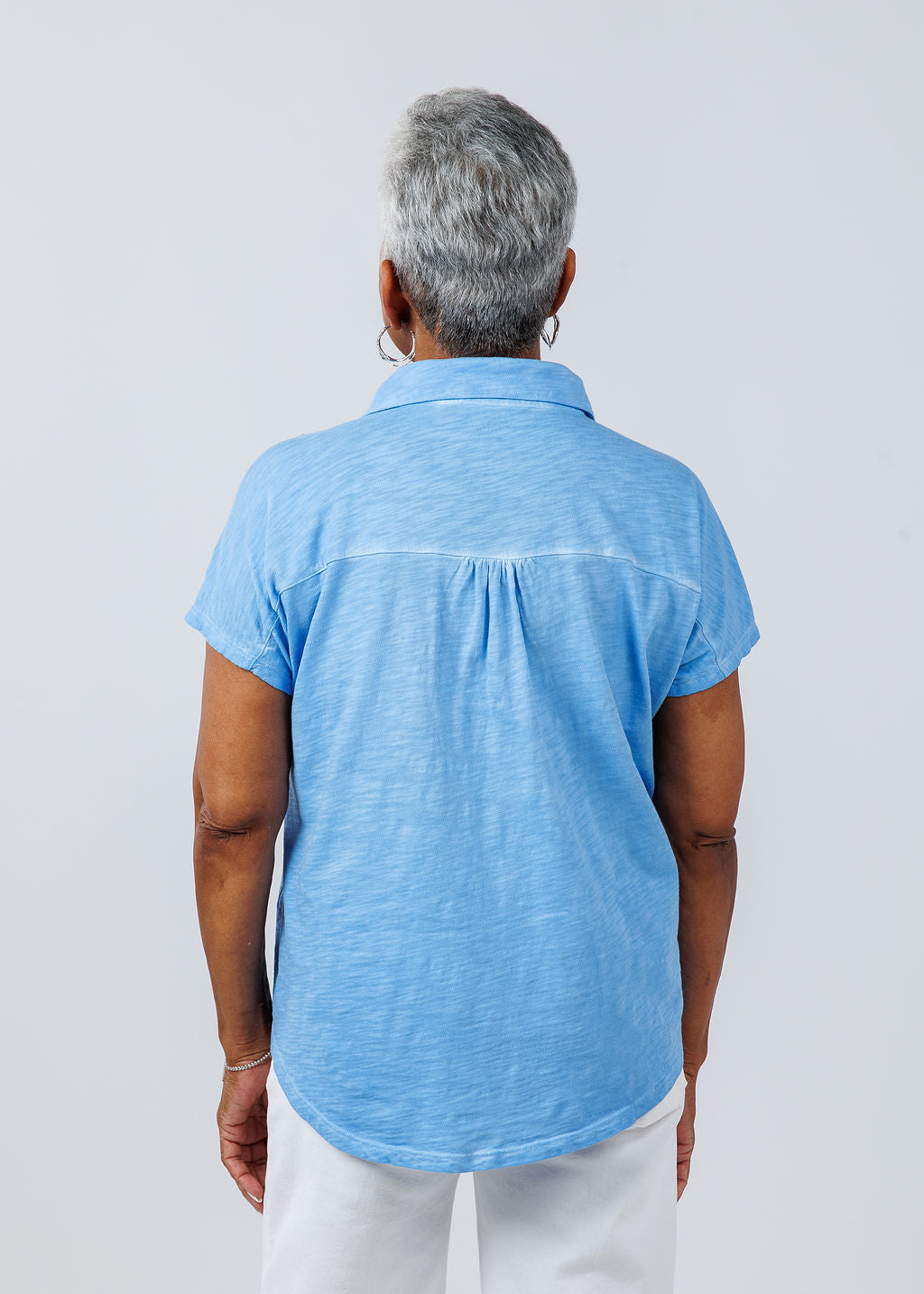 Elliott Lauren Charlotte Button Front Tee With Collar in Denim available at Barbara Katz