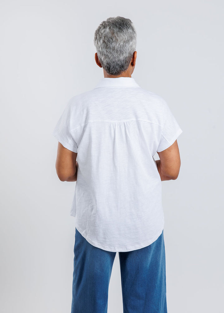 Elliott Lauren Charlotte Button Front Tee With Collar in White available at Barbara Katz