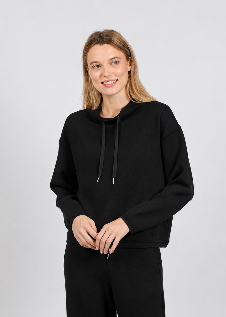 Elliott Lauren Comfort Zone Funnel Neck Top in Black available at Barbara Katz