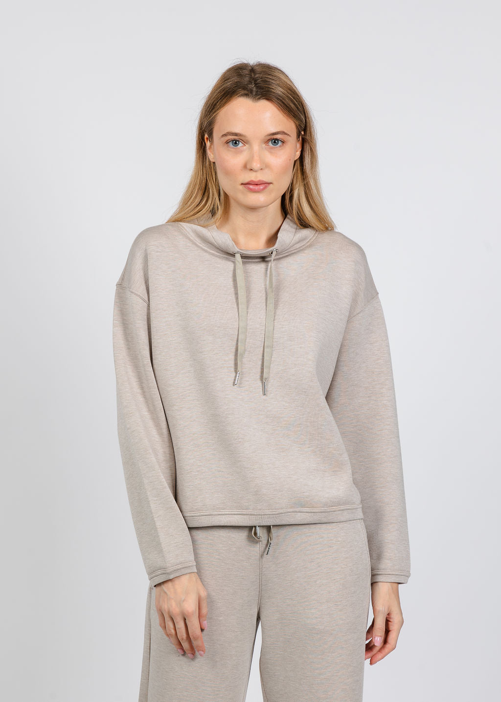 Elliott Lauren Comfort Zone Funnel Neck Top in Tapioca available at Barbara Katz