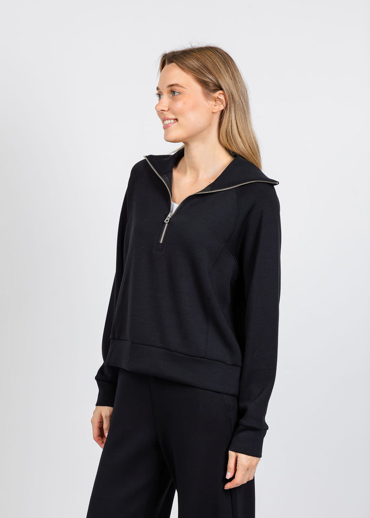 Elliott Lauren Comfort Zone Half Zip Seam Top in Black available at Barbara Katz