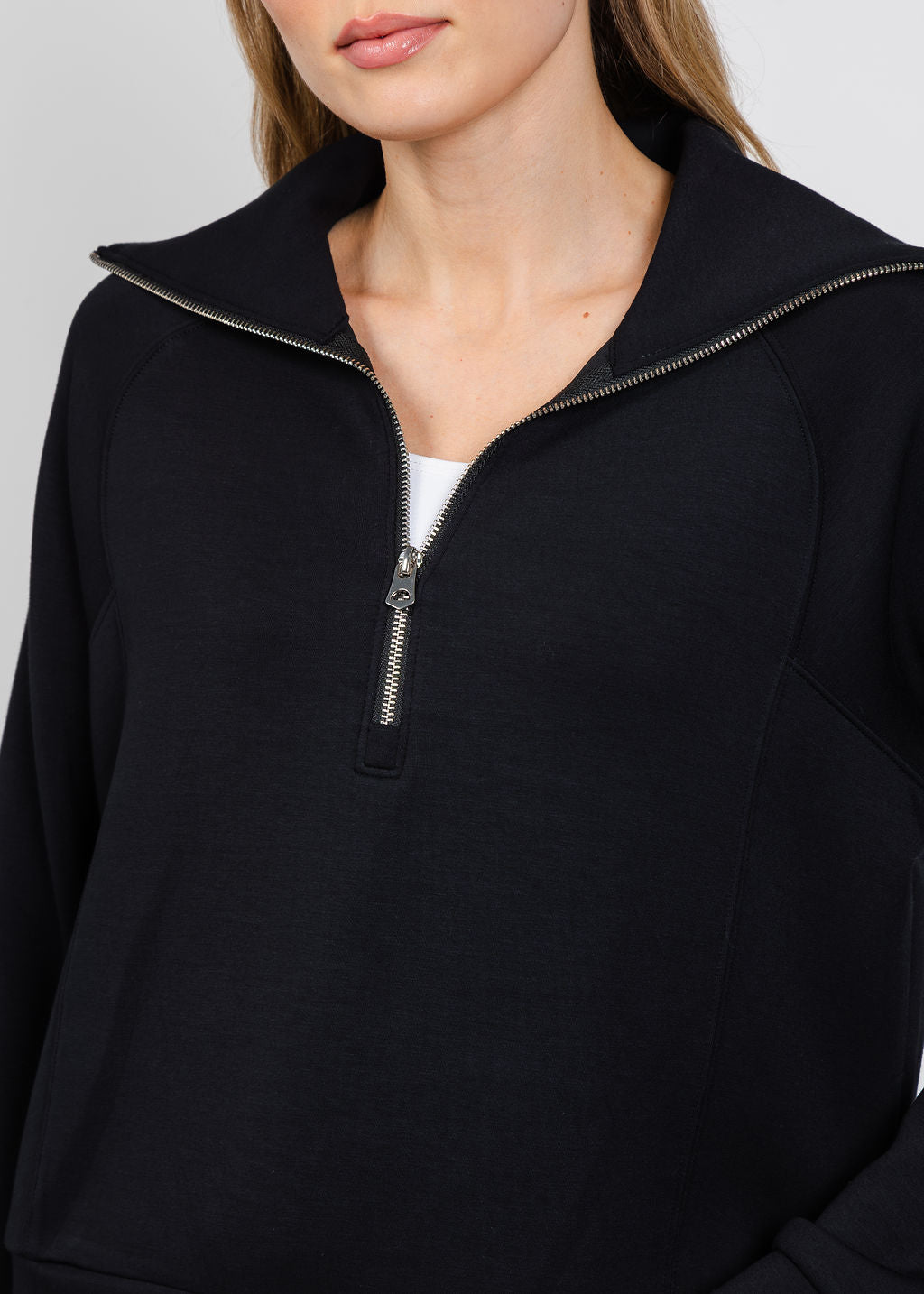 Elliott Lauren Comfort Zone Half Zip Seam Top in Black available at Barbara Katz