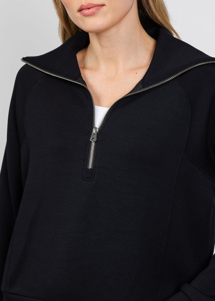 Elliott Lauren Comfort Zone Half Zip Seam Top in Black available at Barbara Katz
