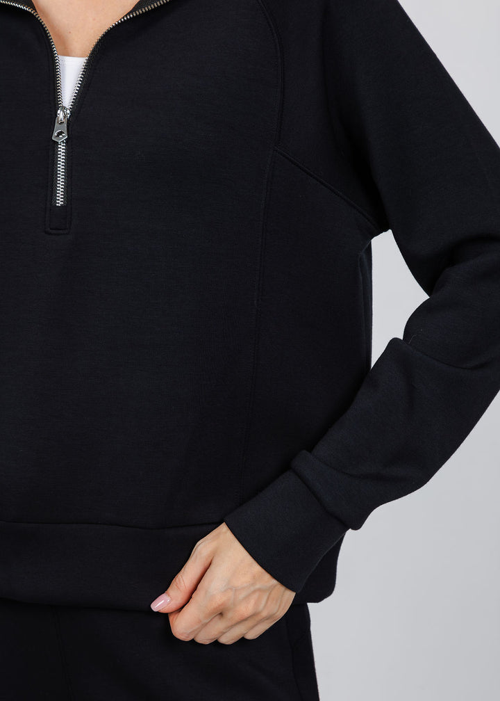 Elliott Lauren Comfort Zone Half Zip Seam Top in Black available at Barbara Katz