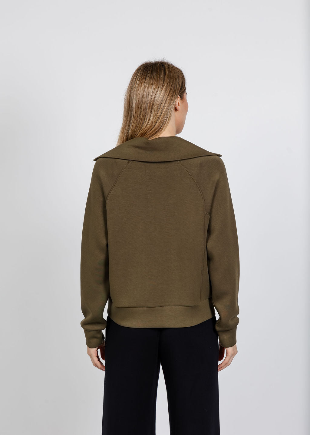 Elliott Lauren Comfort Zone Half Zip Seam Top in Olive available at Barbara Katz