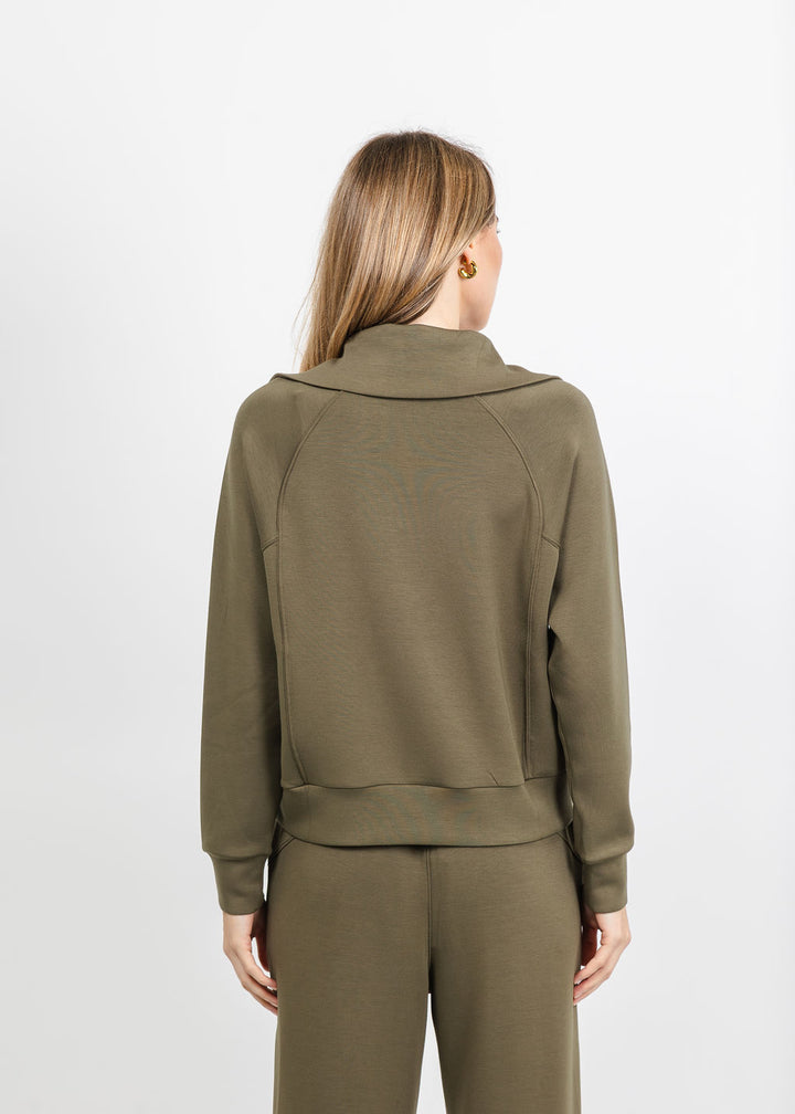 Elliott Lauren Comfort Zone Half Zip Seam Top in Olive available at Barbara Katz