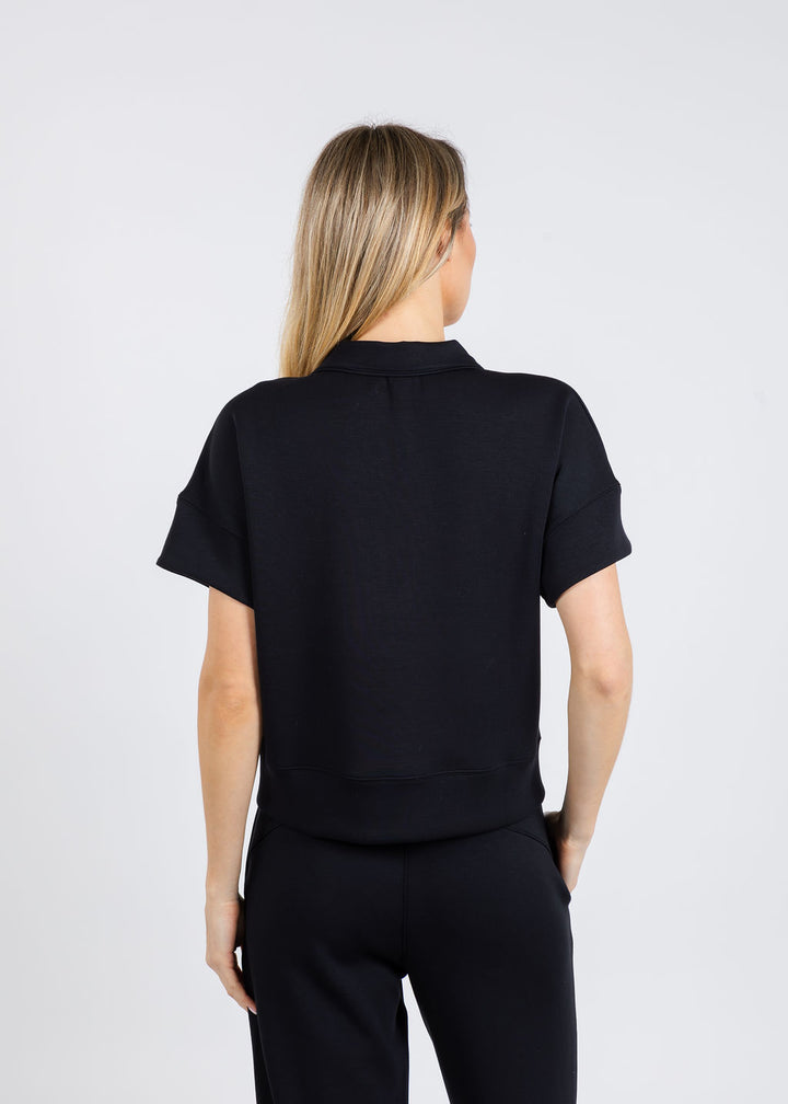 Elliott Lauren Comfort Zone Quarter Zip Short Sleeve Sweater in Black available at Barbara Katz