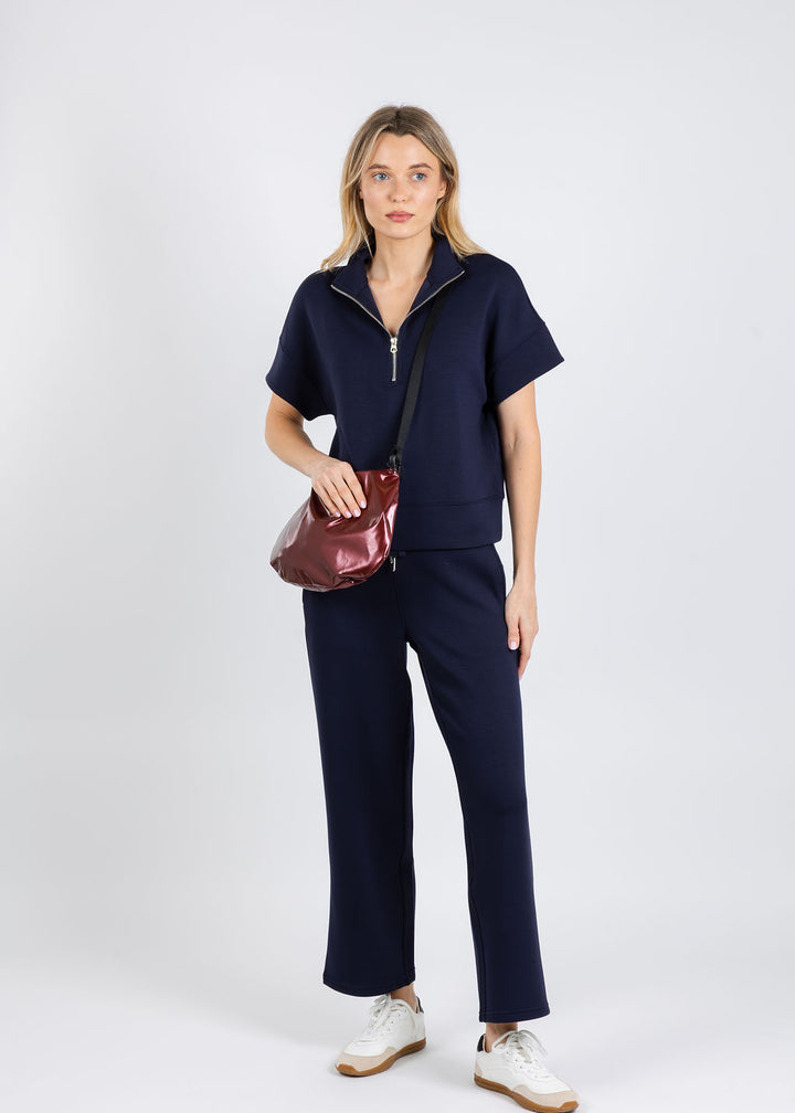 Elliott Lauren Comfort Zone Quarter Zip Short Sleeve Sweater & Comfort Zone Pull-On Pants in Navy available at Barbara Katz