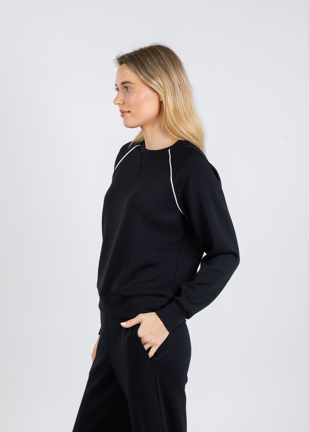 Elliott Lauren Comfort Zone Raglan Sleeve Pullover Sweater in Black available at Barbara Katz