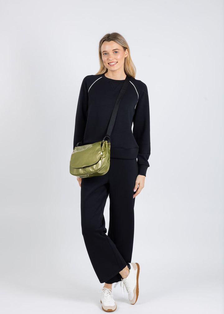 Elliott Lauren Comfort Zone Raglan Sleeve Pullover Sweater & Comfort Zone Pill-On Pants in Black available at Barbara Katz
