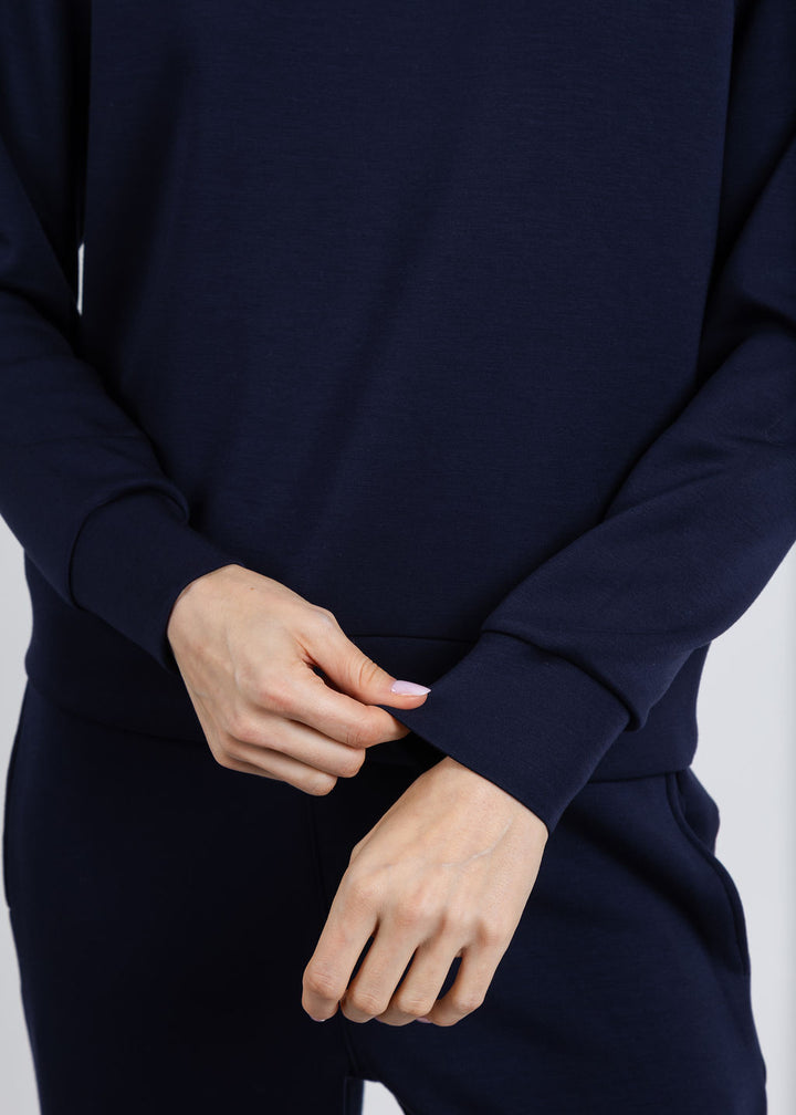 Elliott Lauren Comfort Zone Raglan Sleeve Pullover Sweater in Navy available at Barbara Katz