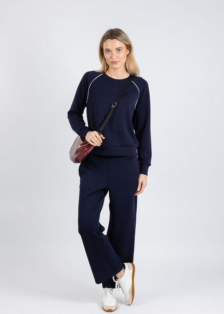 Elliott Lauren Comfort Zone Raglan Sleeve Pullover Sweater & Comfort Zone Pull-On Pants in Navy available at Barbara Katz