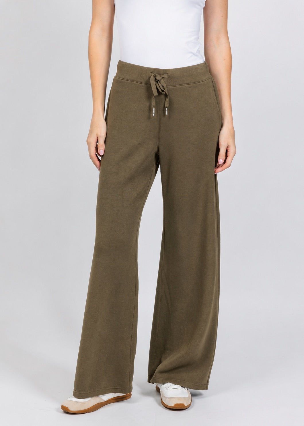 Elliott Lauren Comfort Zone Wide Leg Pant in Olive available at Barbara Katz