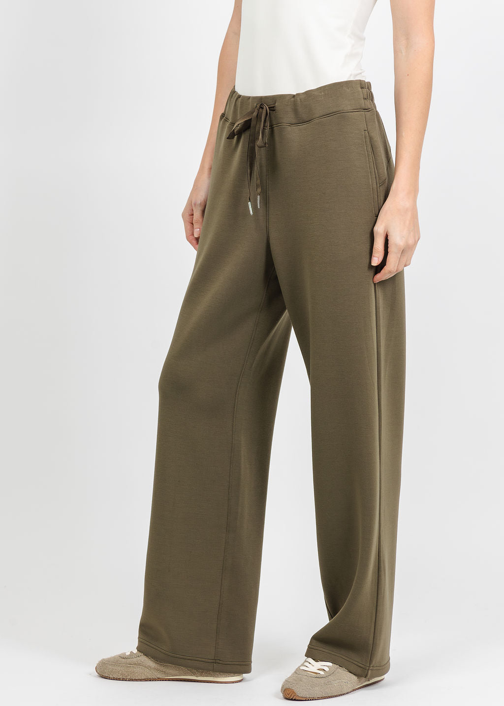 Elliott Lauren Comfort Zone Wide Leg Pant in Olive available at Barbara Katz
