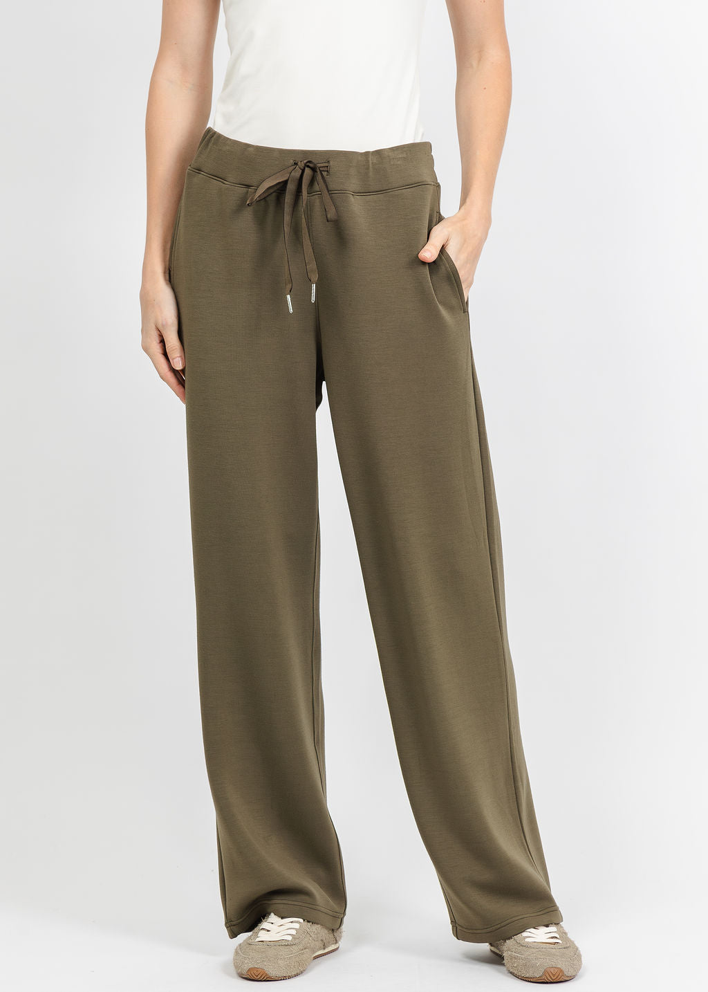 Elliott Lauren Comfort Zone Wide Leg Pant in Olive available at Barbara Katz