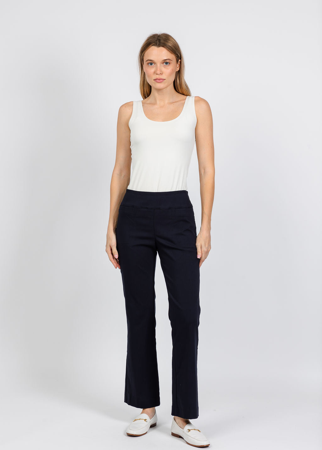 Elliott Lauren Control Stretch Bootcut Pant in Navy available at Barbara Katz