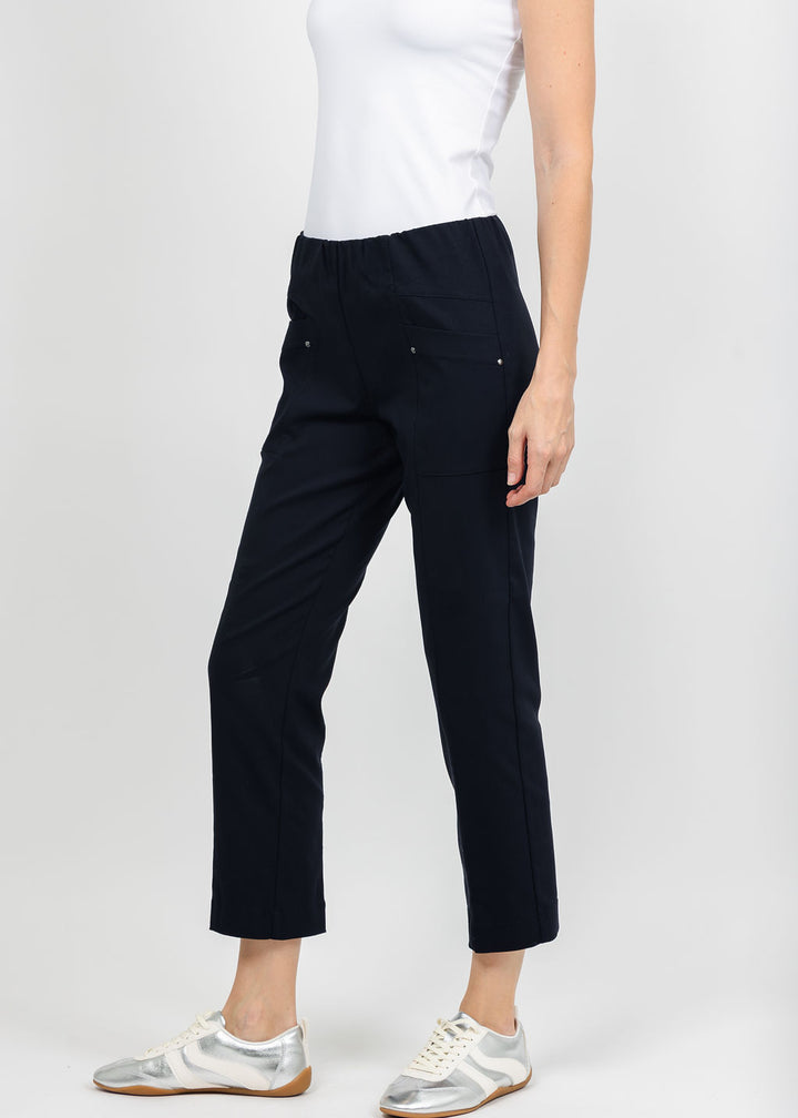 Elliott Lauren Control Stretch Cargo Pant in Navy available at Barbara Katz