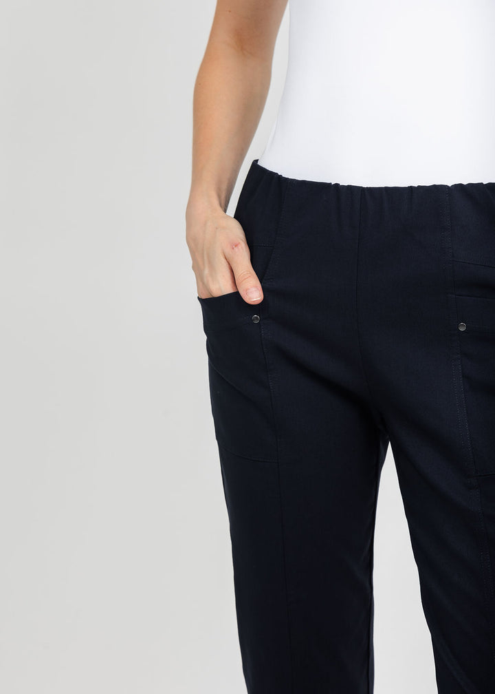 Elliott Lauren Control Stretch Cargo Pant in Navy available at Barbara Katz