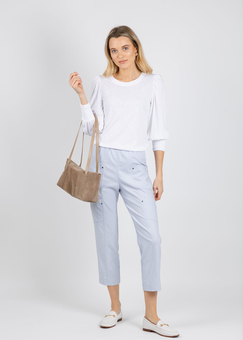 Elliott Lauren Control Stretch Cargo Pants in Frost available at Barbara Katz
