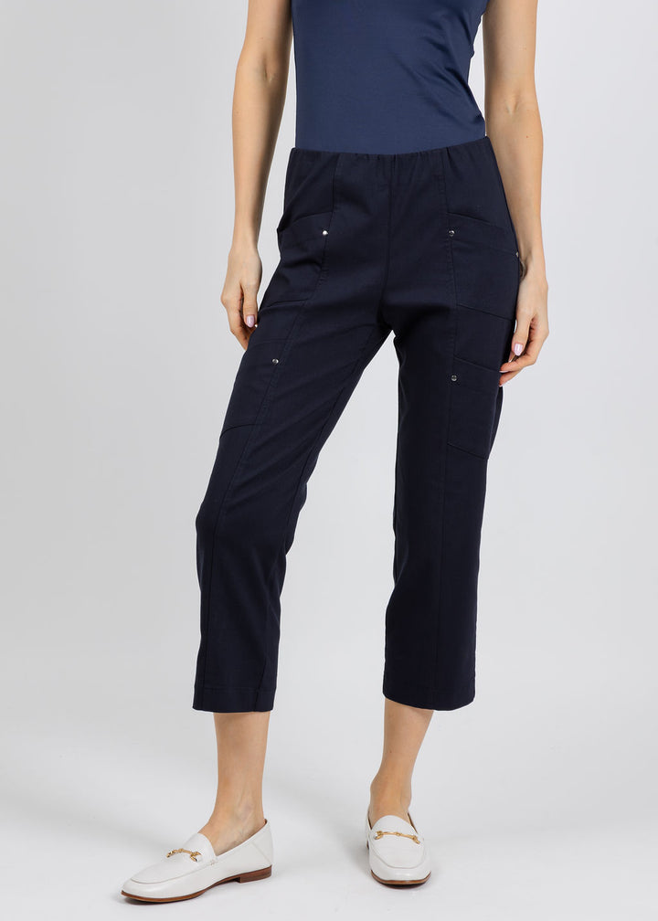 Elliott Lauren Control Stretch Cargo Pants in Navy available at Barbara Katz