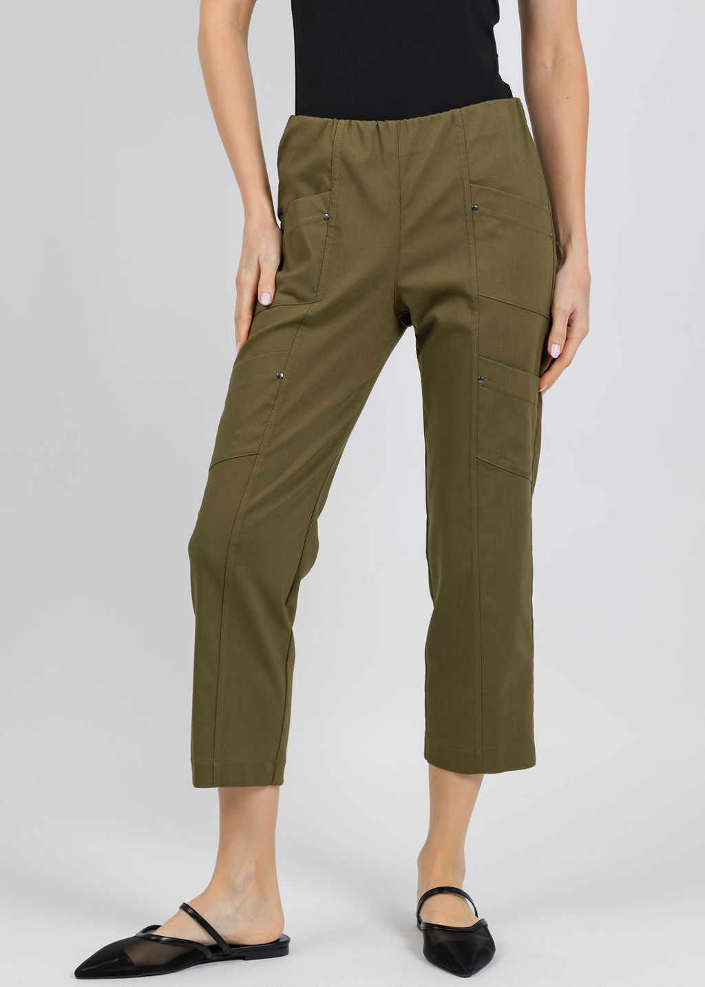 Elliott Lauren Control Stretch Cargo Pants in Olive available at Barbara Katz