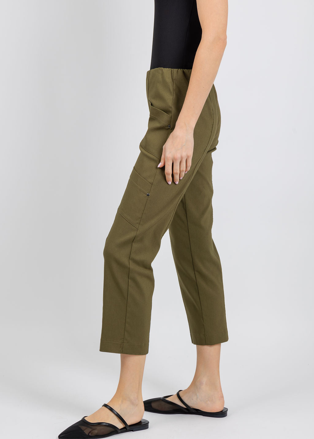Elliott Lauren Control Stretch Cargo Pants in Olive available at Barbara Katz