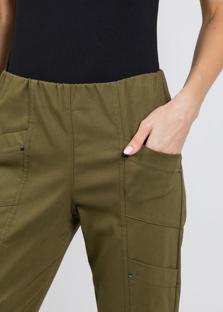 Elliott Lauren Control Stretch Cargo Pants in Olive available at Barbara Katz