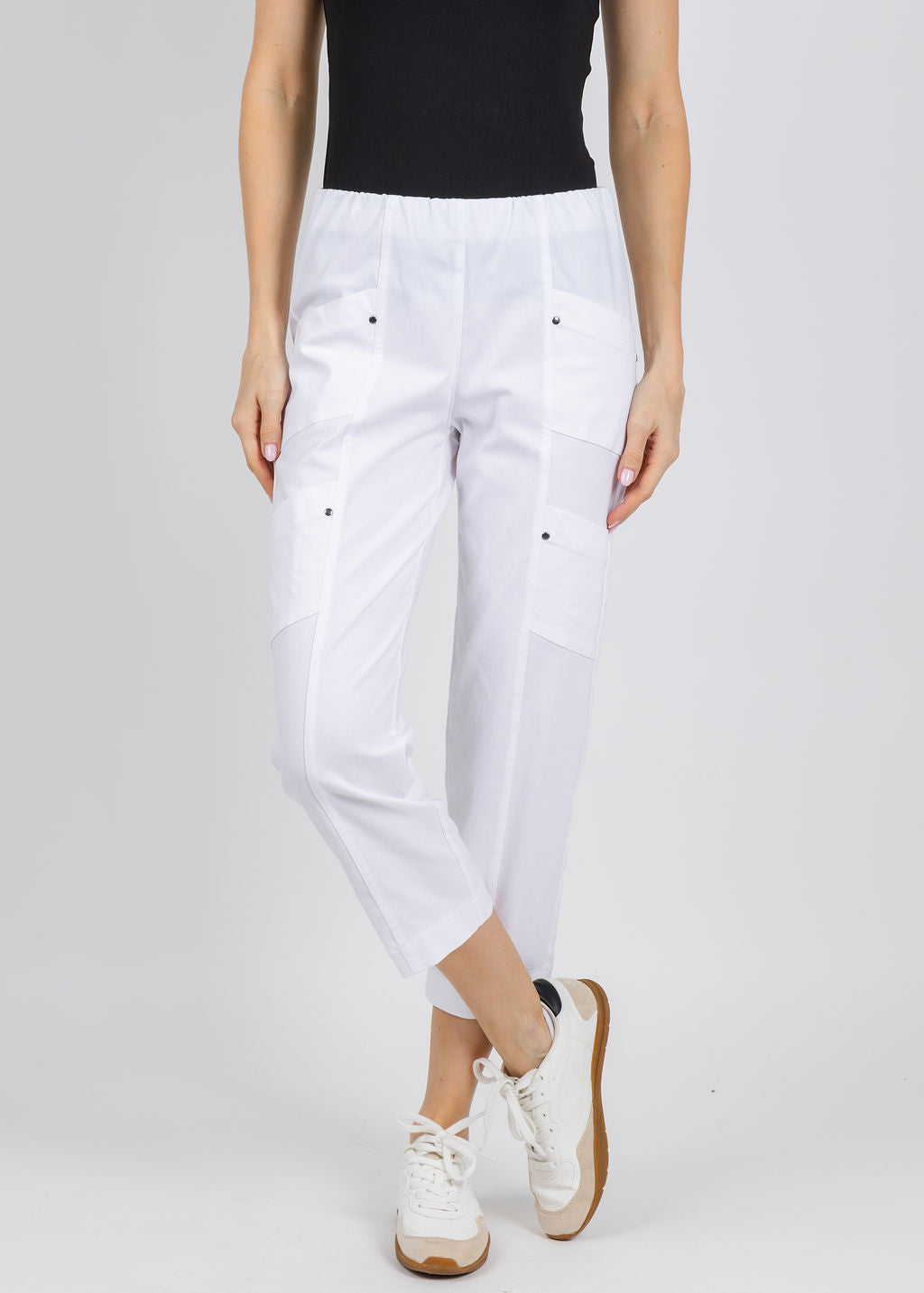 Elliott Lauren Control Stretch Cargo Pants in White available at Barbara Katz