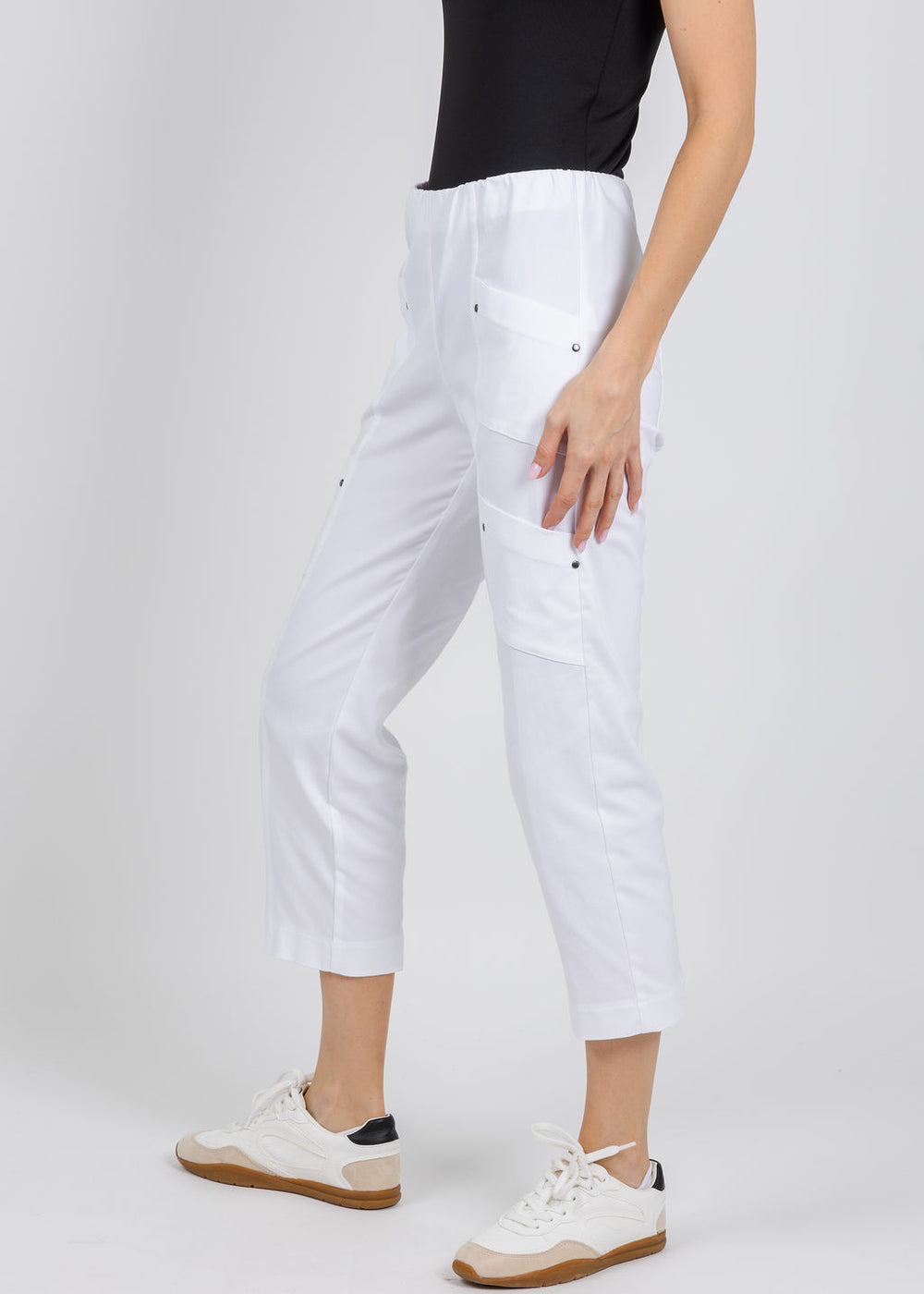 Elliott Lauren Control Stretch Cargo Pants in White available at Barbara Katz
